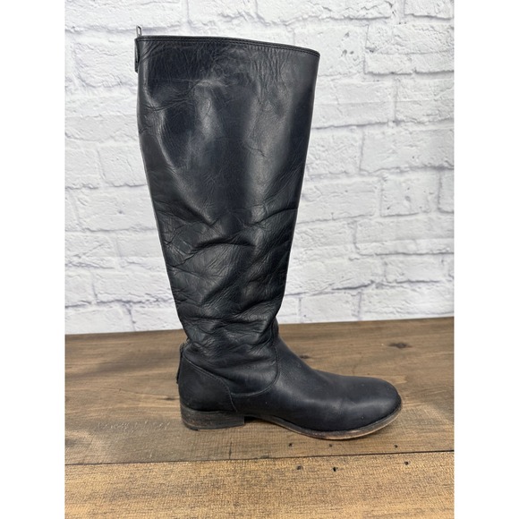 Frye Women's Black Leather Button Back Zip Riding Boots Extended Calf Size 7B - Picture 9 of 16